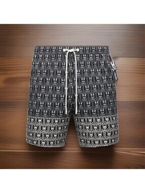 NEW! Psycho Bunny Mens Keon All Over Bunny XL Swim Trunk 6" NWT